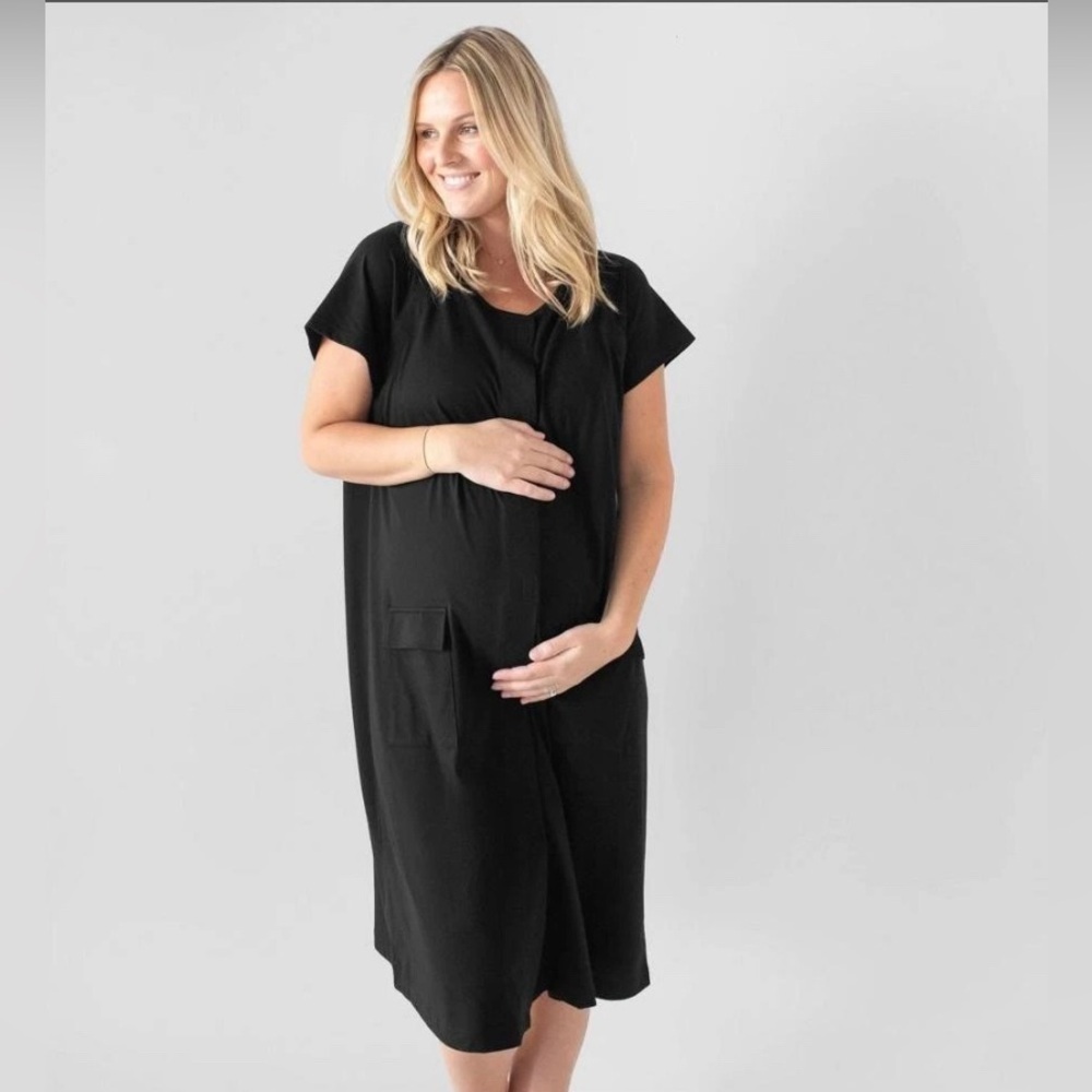 Kindred Bravely Women's Universal Labor & Delivery Nursing Gown Black Xl/Xxl Euc